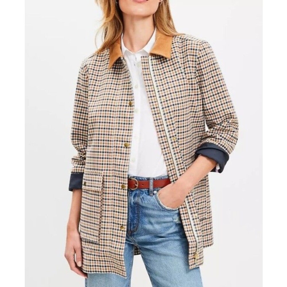 Loft Barn Jacket Plaid Check Chore Coat Corduroy Collar Patch Pockets Sz M $180